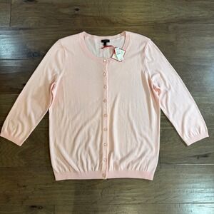 Talbots Women's Pink Crew Neck Cardigan Sweater Size L